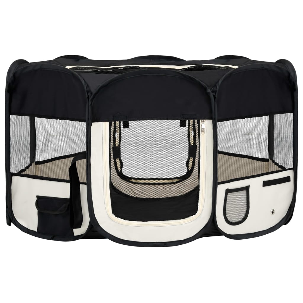 NNEVL Foldable Dog Playpen with Carrying Bag Black 145x145x61 cm