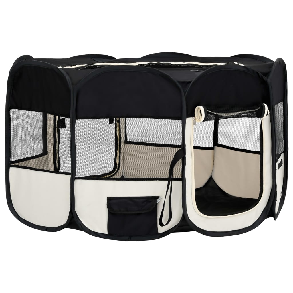 NNEVL Foldable Dog Playpen with Carrying Bag Black 145x145x61 cm