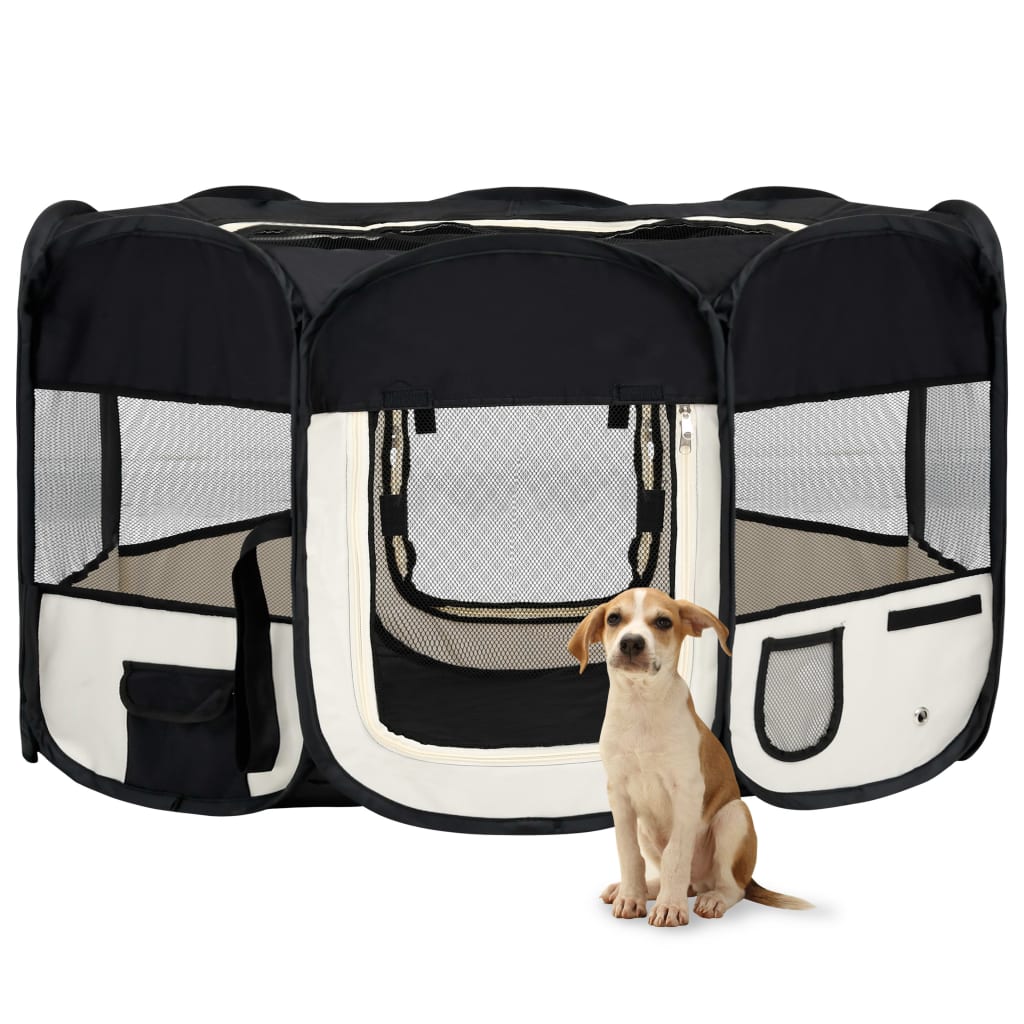 NNEVL Foldable Dog Playpen with Carrying Bag Black 145x145x61 cm