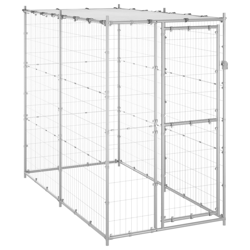NNEVL Outdoor Dog Kennel Galvanised Steel with Roof 110x220x180 cm