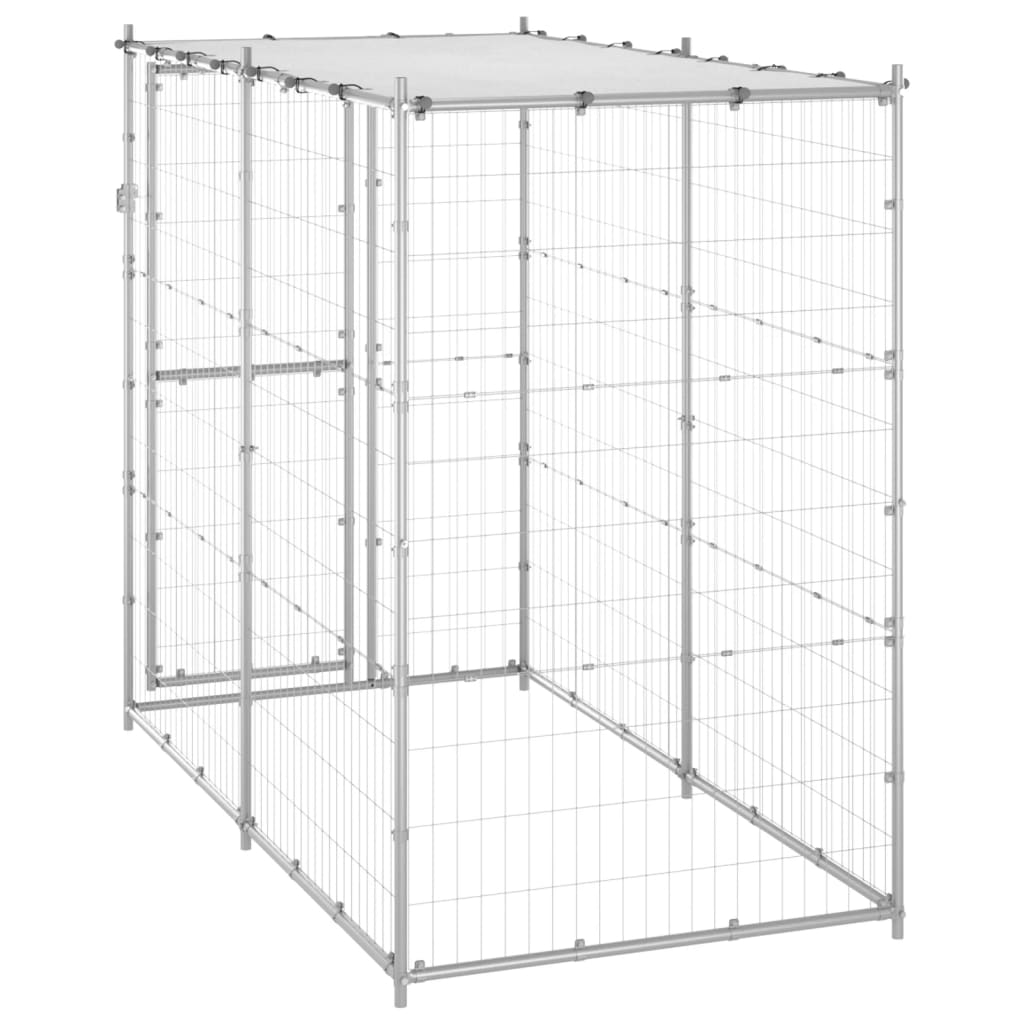 NNEVL Outdoor Dog Kennel Galvanised Steel with Roof 110x220x180 cm