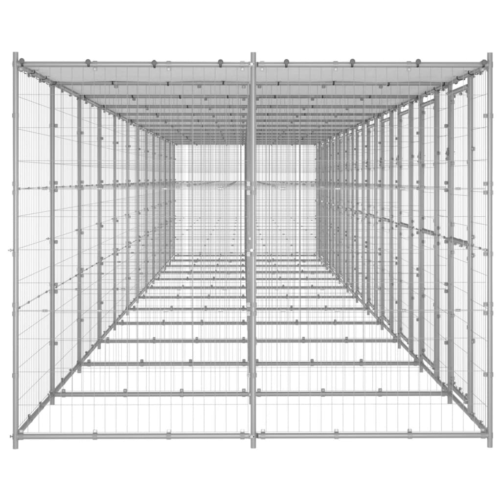 NNEVL Outdoor Dog Kennel Galvanised Steel with Roof 29.04 m²