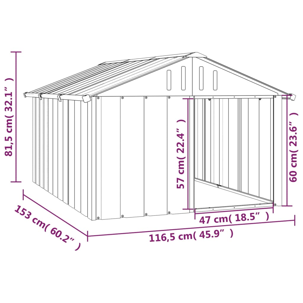 NNEVL Dog House Anthracite 116.5x153x81.5 cm Galvanised Steel