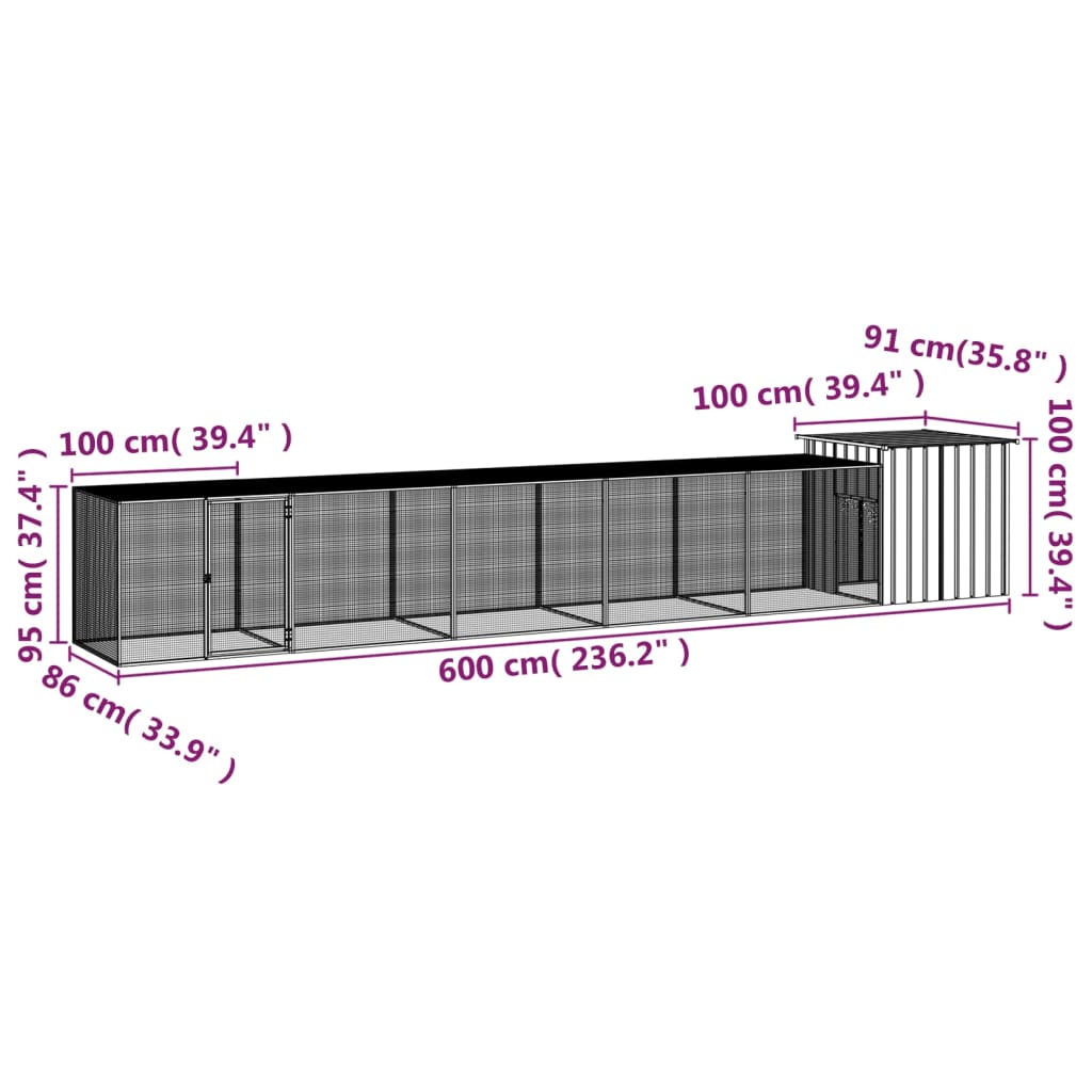 NNEVL Chicken Cage Anthracite 600x91x100 cm Galvanised Steel