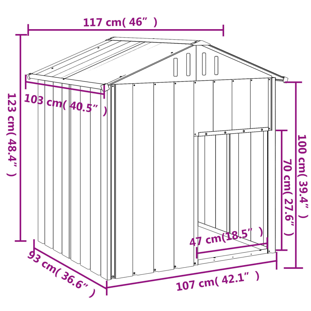NNEVL Dog House with Roof Anthracite 117x103x123 cm Galvanised Steel