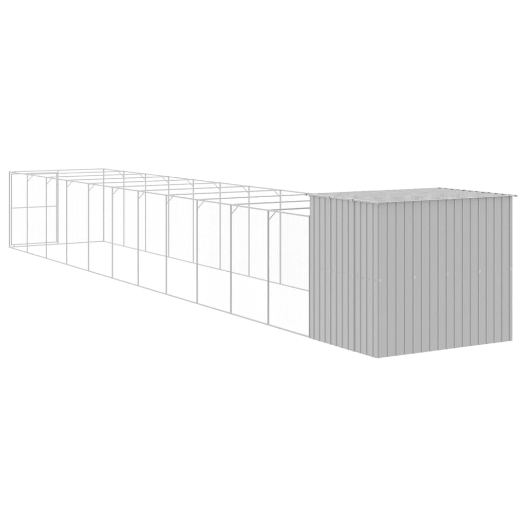 NNEVL Dog House with Run Light Grey 214x1273x181 cm Galvanised Steel