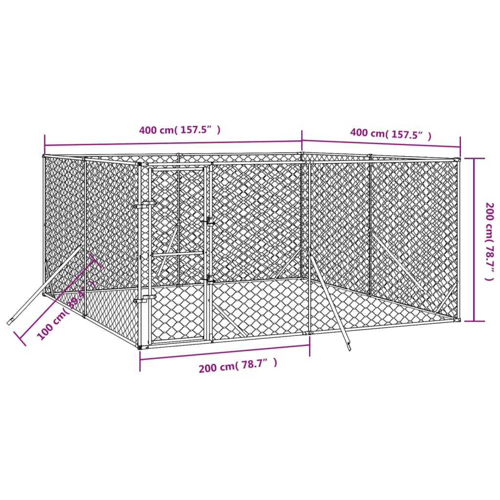 NNEVL Outdoor Dog Kennel Silver 4x4x2 m Galvanised Steel