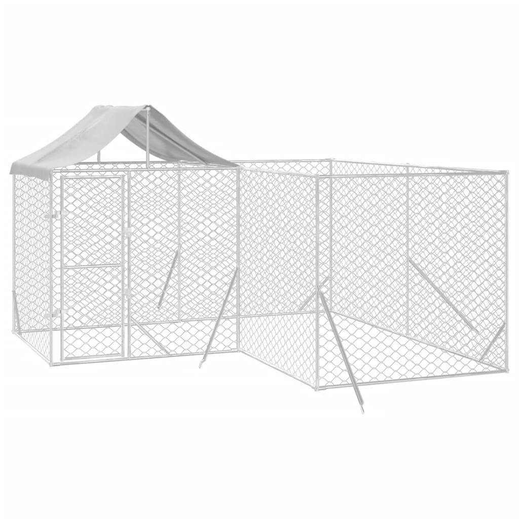 NNEVL Outdoor Dog Kennel with Roof Silver 4x4x2.5 m Galvanised Steel