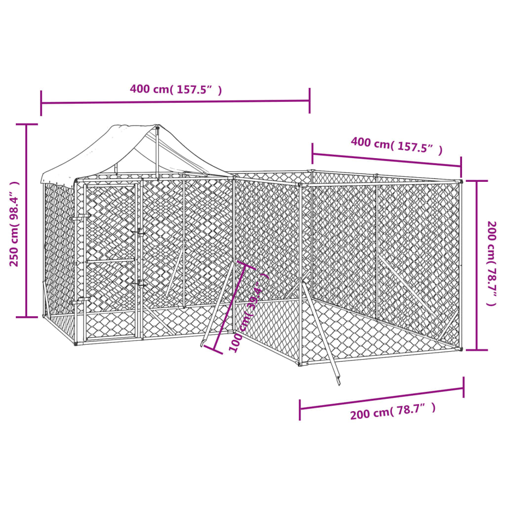 NNEVL Outdoor Dog Kennel with Roof Silver 4x4x2.5 m Galvanised Steel